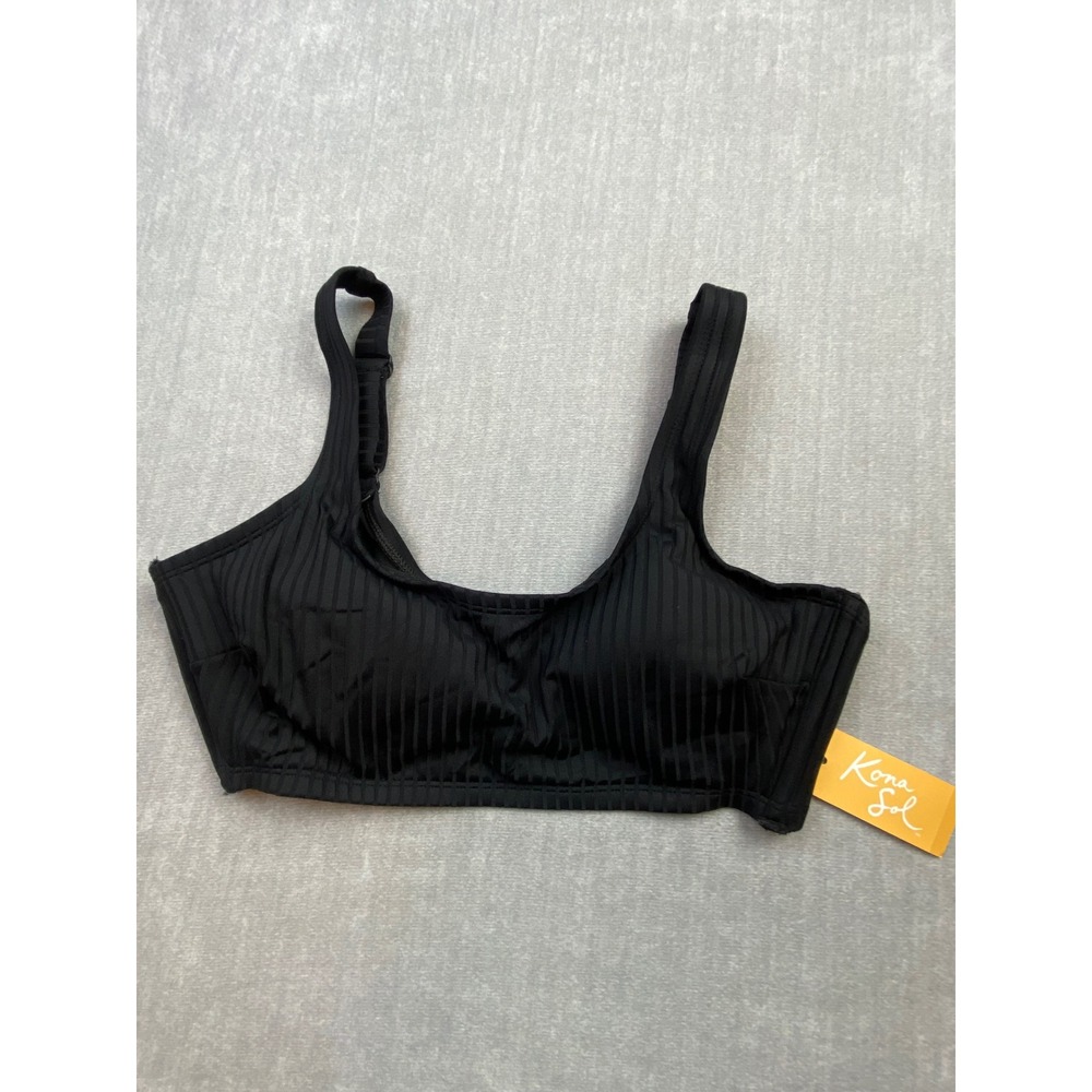 Kona Sol Womens Black Ribbed Bralette Bikini Top D/DD‎ NWT
